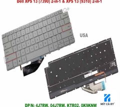 Bàn phím laptop Dell XPS 13 7390, 9310 (2-in-1) trắng – cáp ngắn, LED